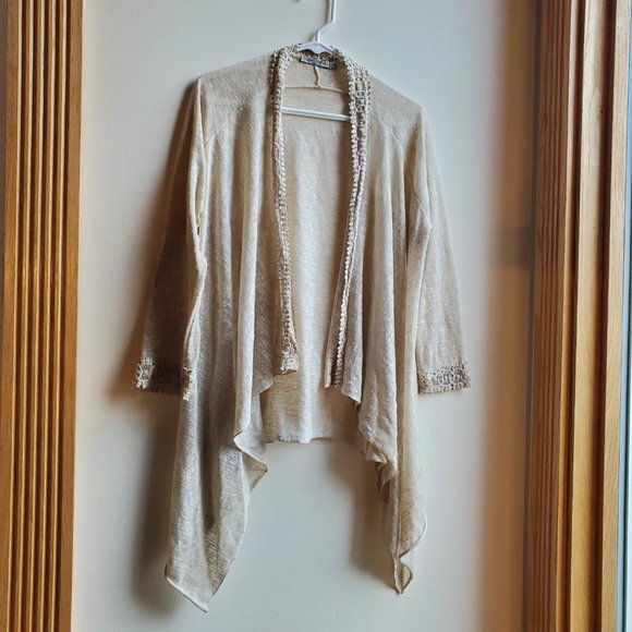 Elena Baldi Italian Beige Open Cardigan Size Medium - Picture 3 of 16